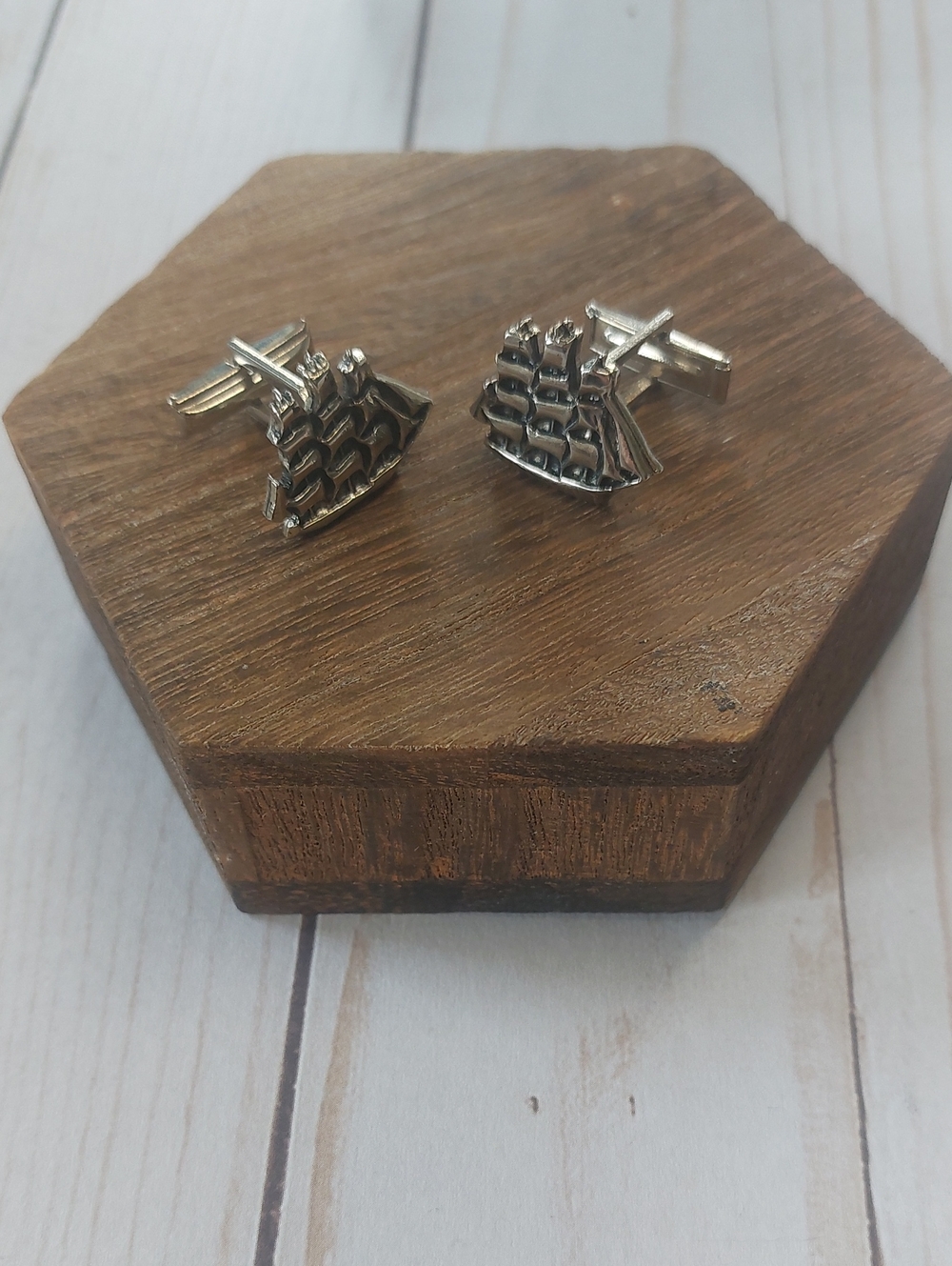Silver Ship Cufflinks for Men - Classic Nautical Accessory